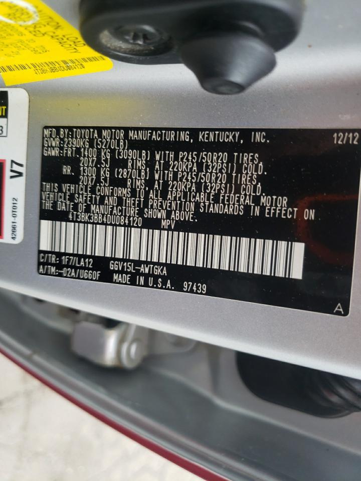 2013 Toyota Venza Le VIN: 4T3BK3BB4DU084120 Lot: 62837085