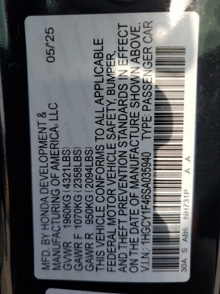 2025 Honda Accord Se VIN: 1HGCY1F46SA035940 Lot: 65503735