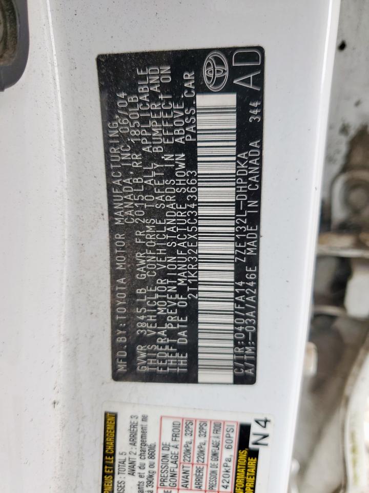 2005 Toyota Corolla Matrix Xr VIN: 2T1KR32EX5C343663 Lot: 63499935
