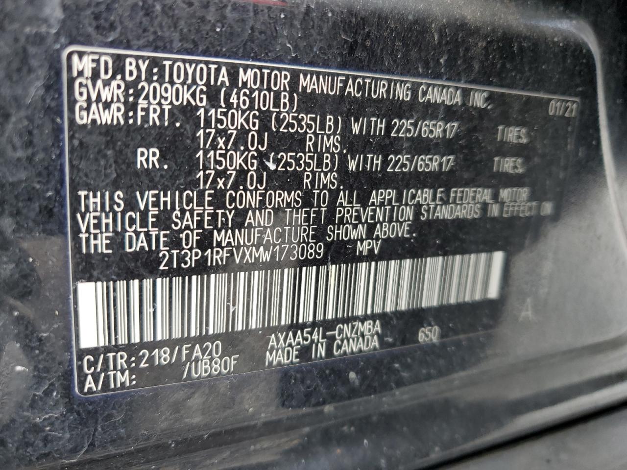 2021 Toyota Rav4 Xle VIN: 2T3P1RFVXMW173089 Lot: 64761405