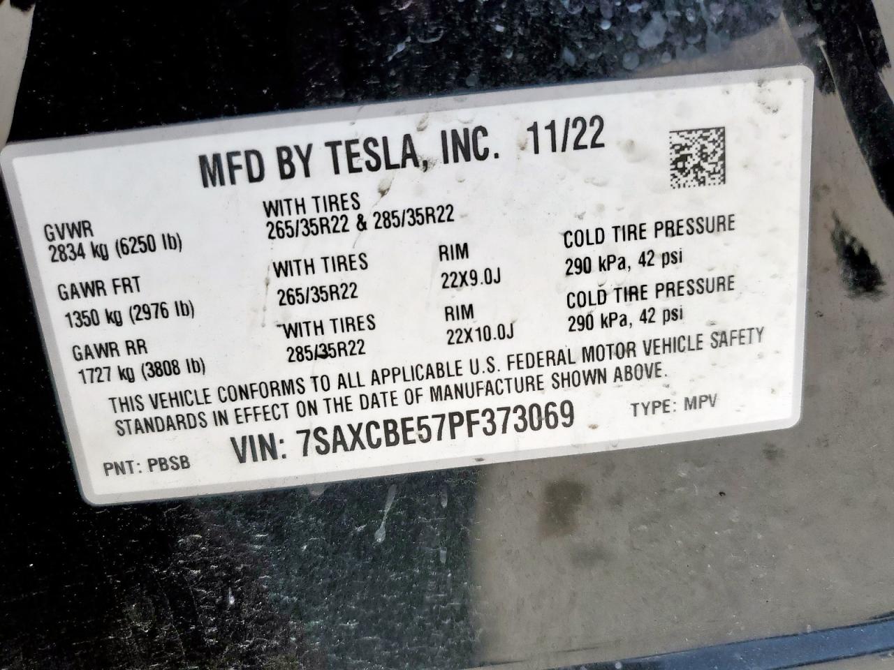 2023 Tesla Model X VIN: 7SAXCBE57PF373069 Lot: 65409205