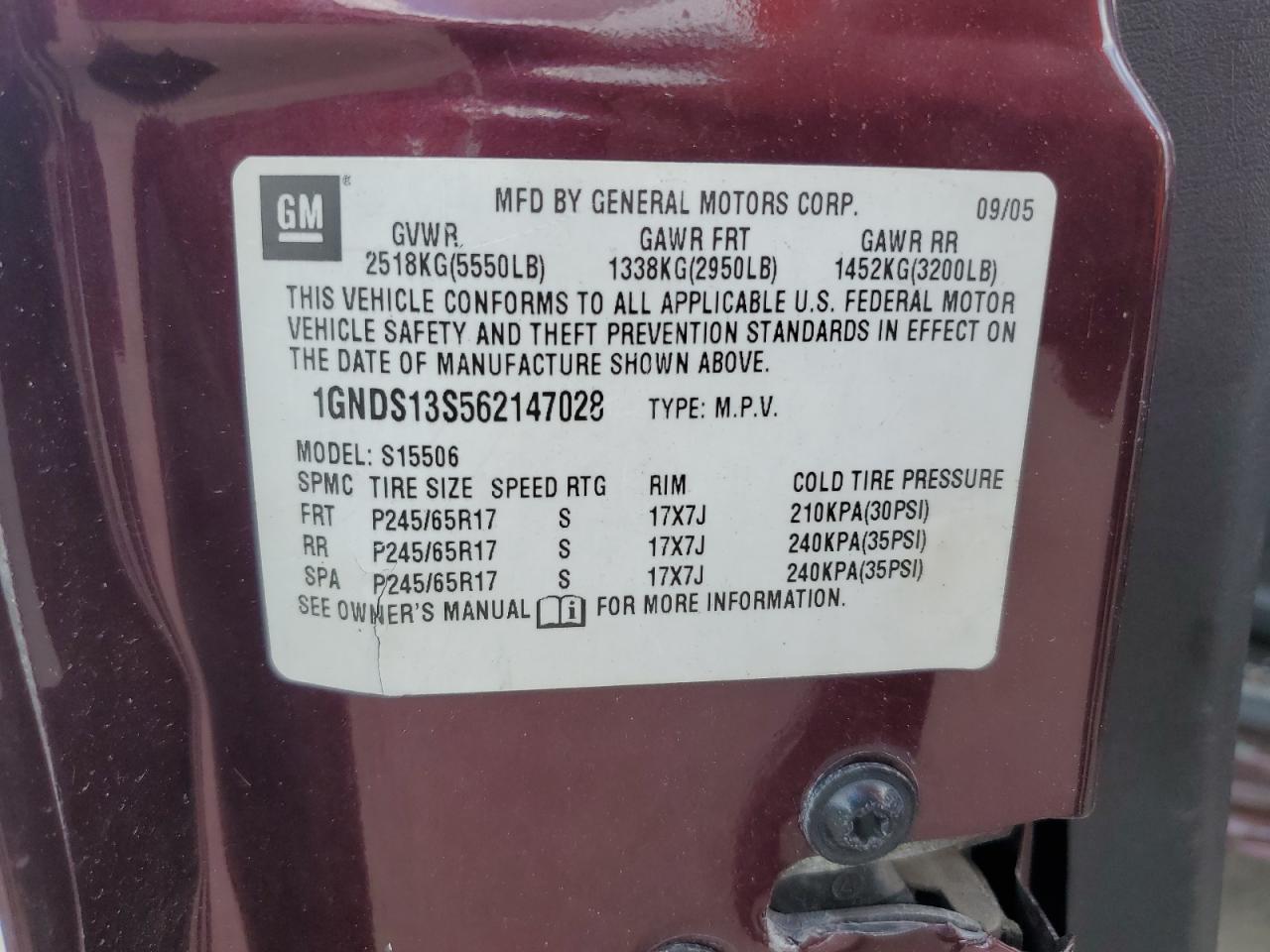 1gnds13s562147028 1GNDS13S562147028 2006 Chevrolet Trailblazer Ls