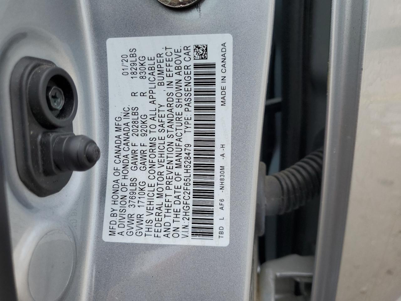 2020 Honda Civic Lx VIN: 2HGFC2F65LH528479 Lot: 66816895