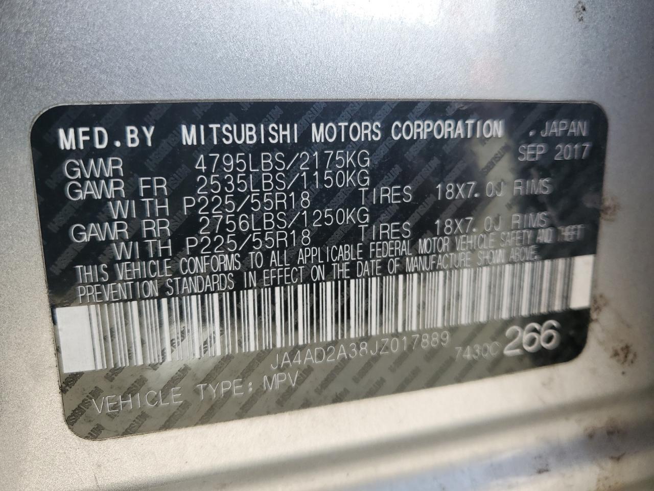 2018 Mitsubishi Outlander Es VIN: JA4AD2A38JZ017889 Lot: 65189255