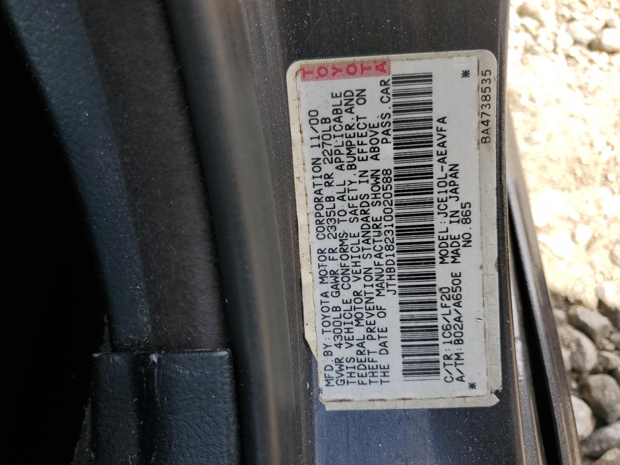 2001 Lexus Is 300 VIN: JTHBD182310020588 Lot: 65457355