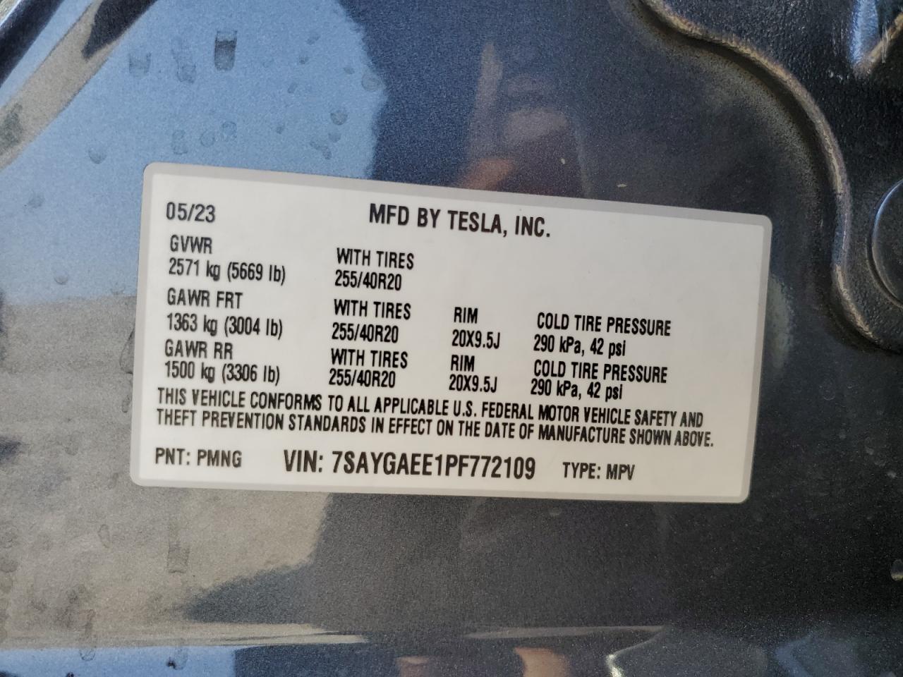 2023 Tesla Model Y VIN: 7SAYGAEE1PF772109 Lot: 64802185