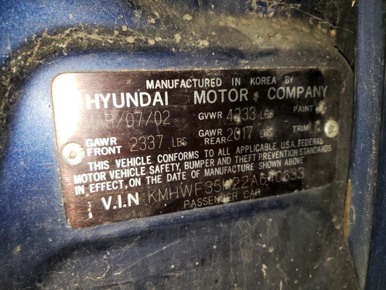 2002 Hyundai Sonata Gls VIN: KMHWF35H22A640633 Lot: 66464445