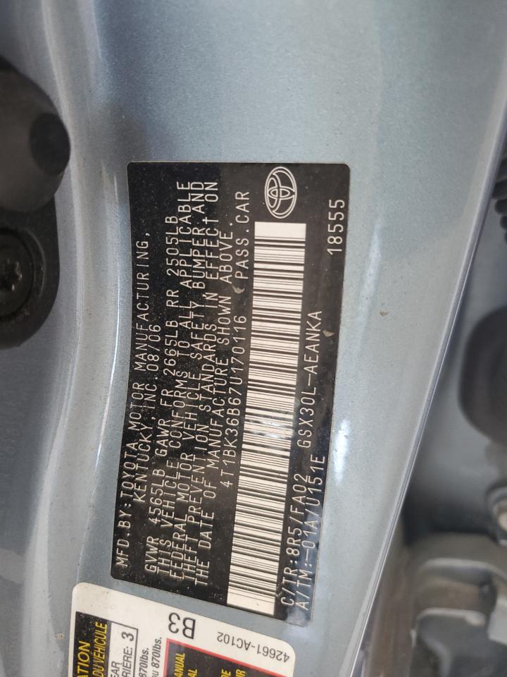 2007 Toyota Avalon Xl VIN: 4T1BK36B67U170116 Lot: 65063865
