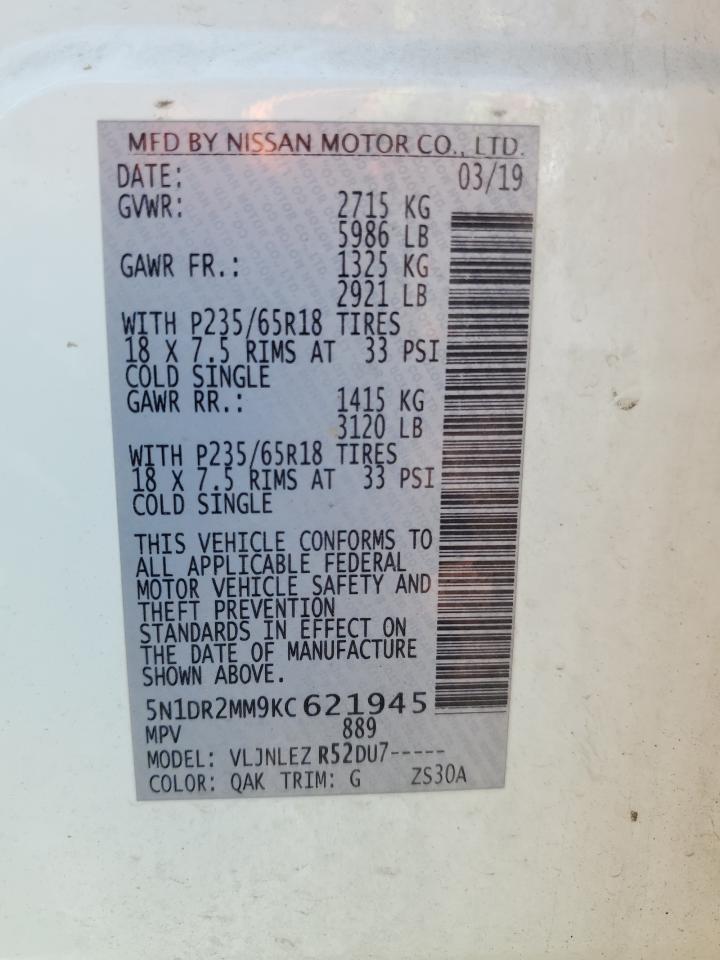 2019 Nissan Pathfinder S VIN: 5N1DR2MM9KC621945 Lot: 62856675