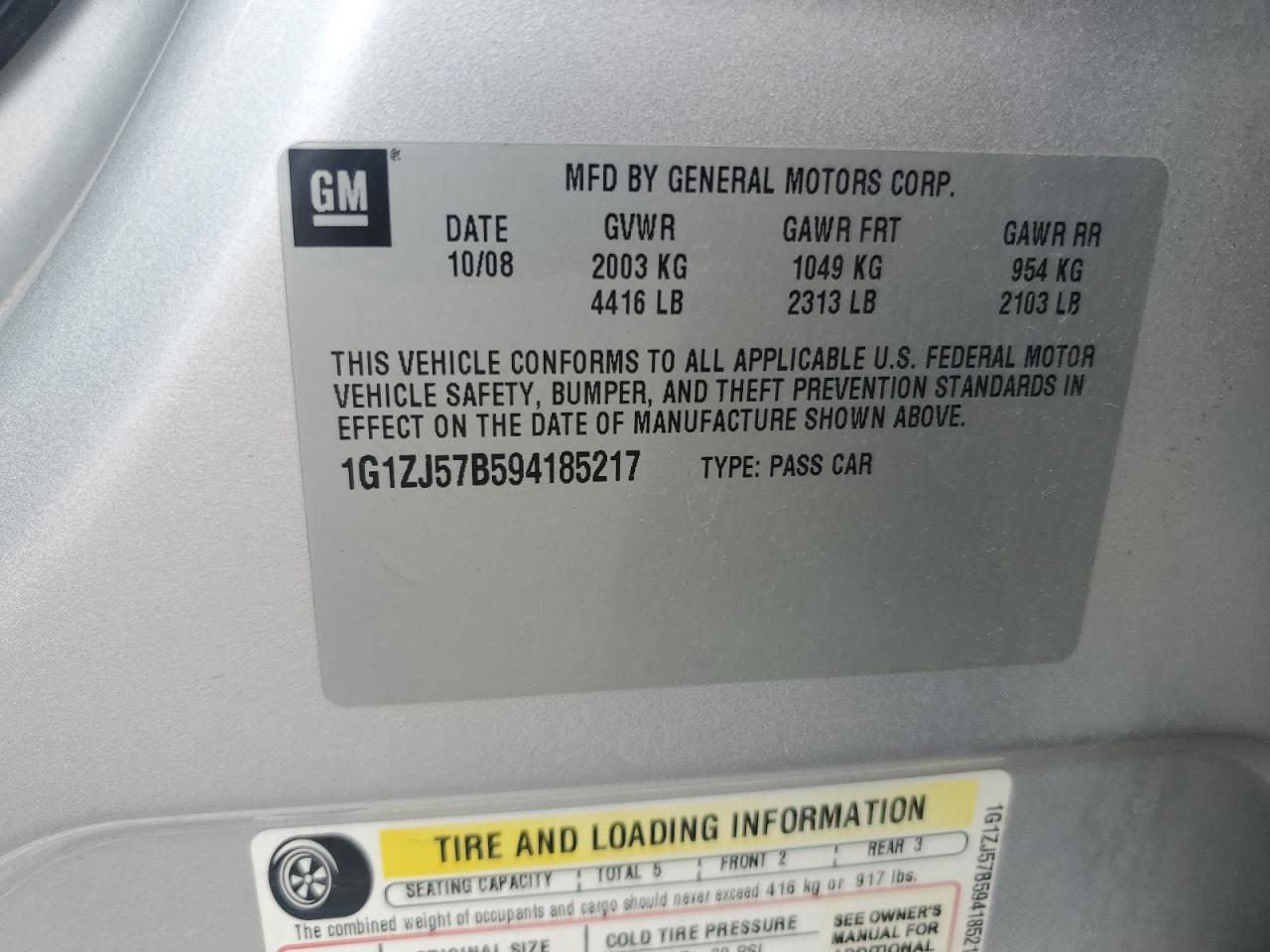 2009 Chevrolet Malibu 2Lt VIN: 1G1ZJ57B594185217 Lot: 64320515