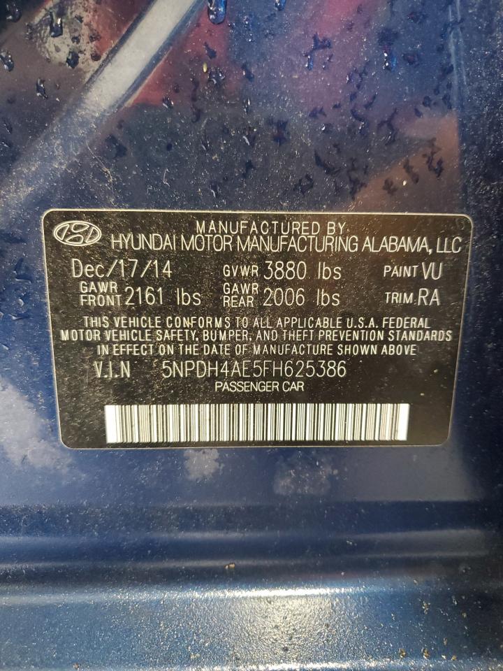 2015 Hyundai Elantra Se VIN: 5NPDH4AE5FH625386 Lot: 65441765
