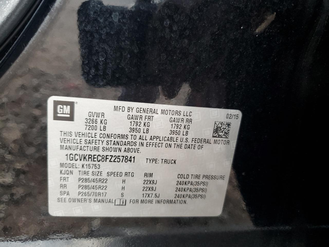 2015 Chevrolet Silverado K1500 Lt VIN: 1GCVKREC8FZ257841 Lot: 65030795