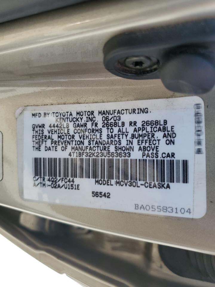 2003 Toyota Camry Le VIN: 4T1BF32K23U563633 Lot: 66356835