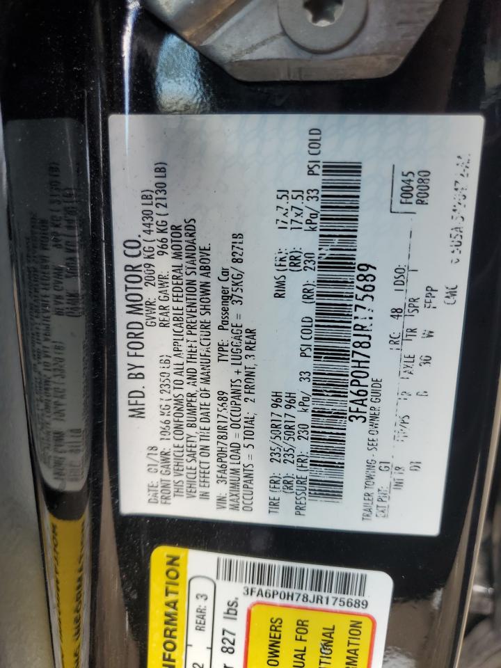 2018 Ford Fusion Se VIN: 3FA6P0H78JR175689 Lot: 65029085