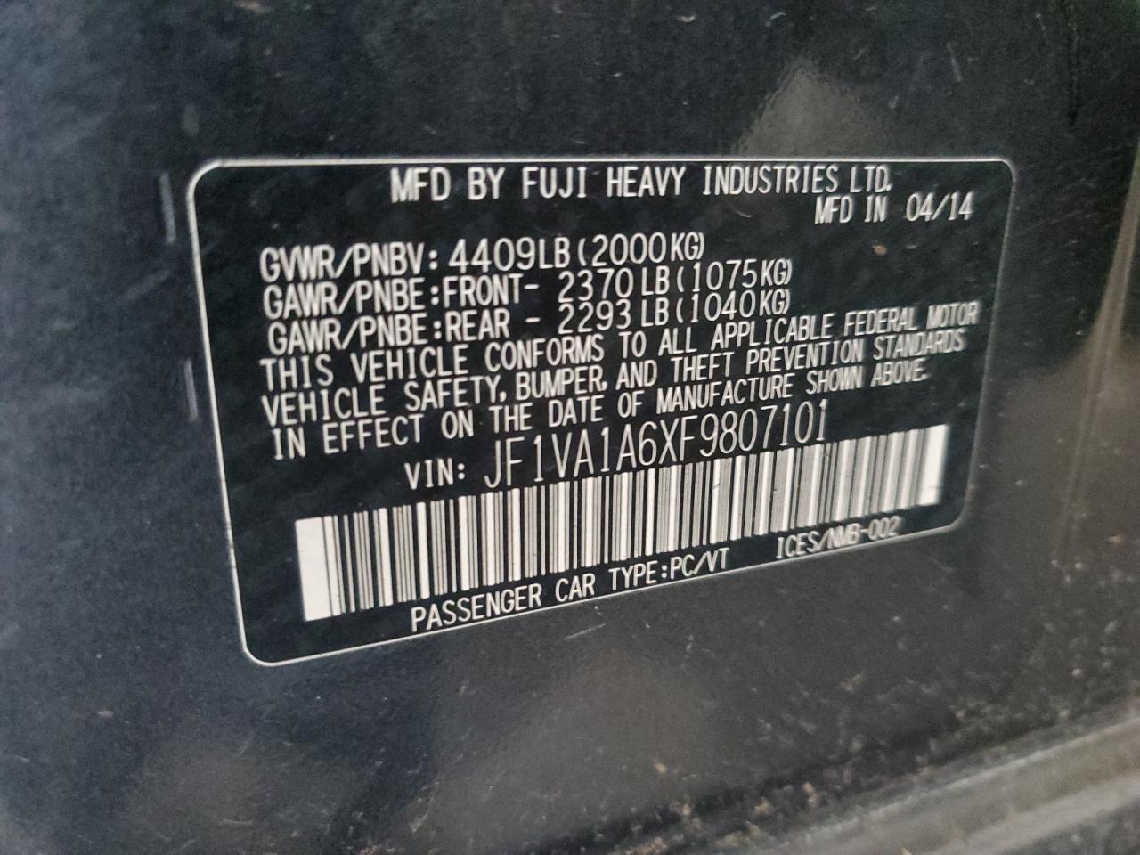 2015 Subaru Wrx VIN: JF1VA1A6XF9807101 Lot: 62991435