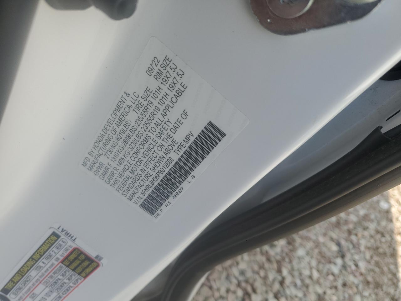2023 Honda Odyssey Elite VIN: 5FNRL6H96PB012668 Lot: 63933935