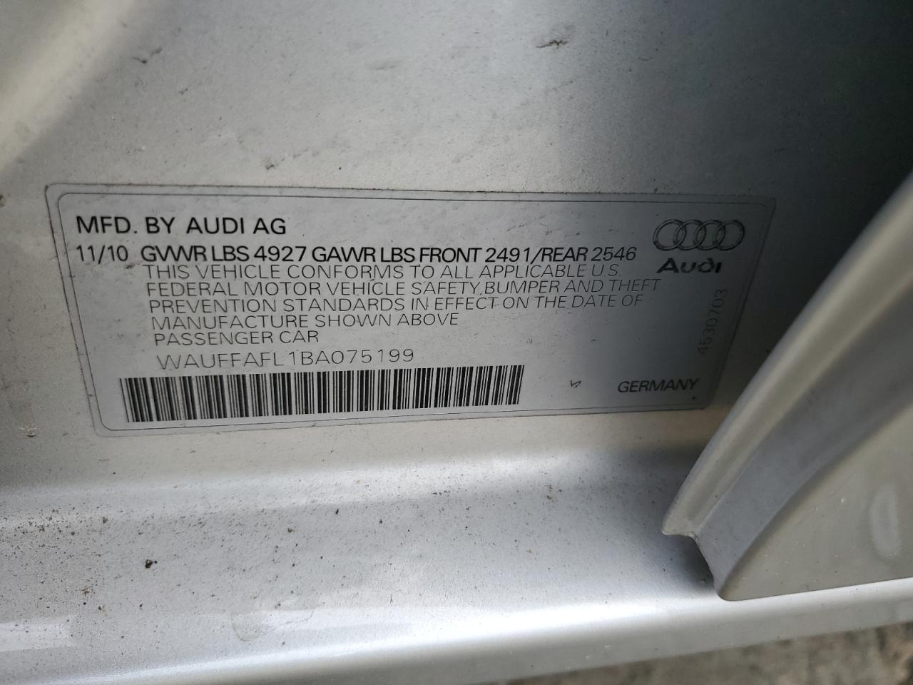 2011 Audi A4 Premium Plus VIN: WAUFFAFL1BA075199 Lot: 62427865