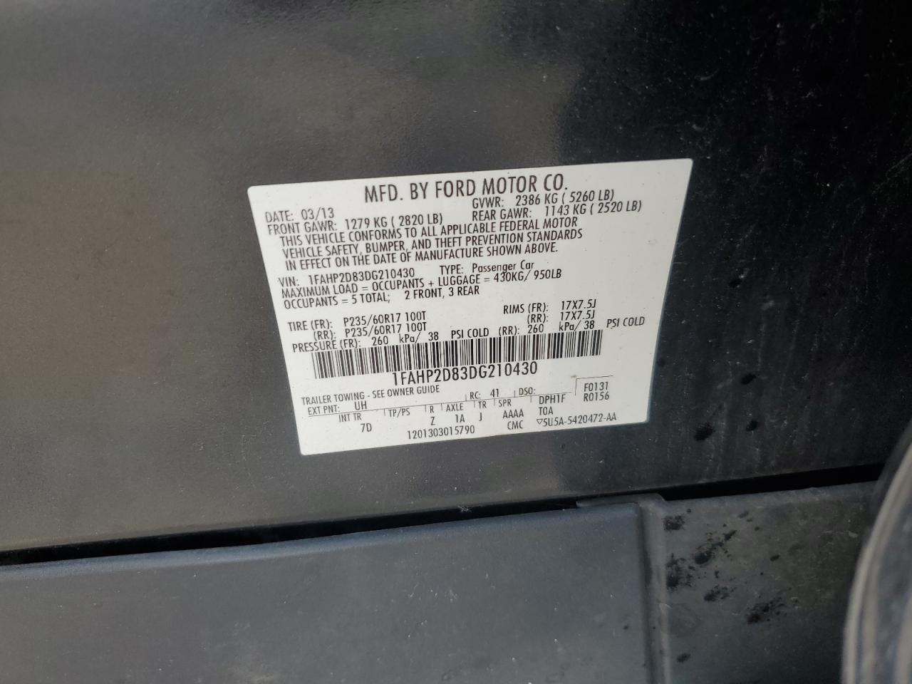 2013 Ford Taurus Se VIN: 1FAHP2D83DG210430 Lot: 63226545