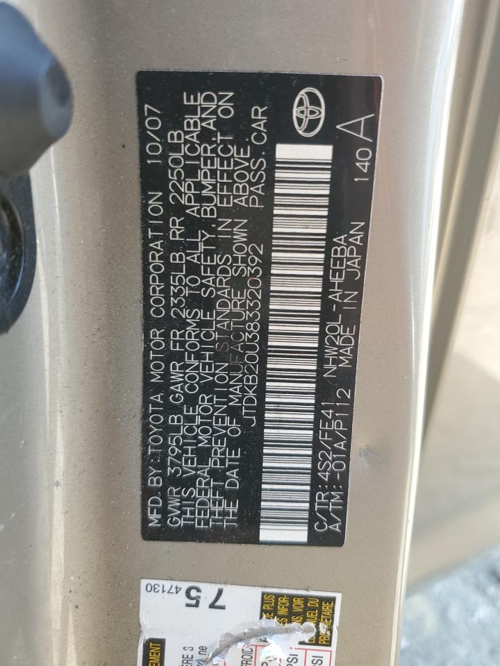 2008 Toyota Prius VIN: JTDKB20U383320392 Lot: 63286105