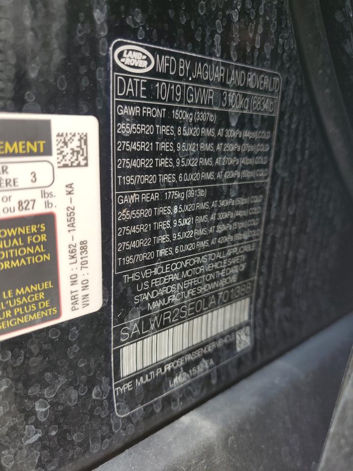 2020 Land Rover Range Rover Sport P525 Hse VIN: SALWR2SE0LA701388 Lot: 63479295