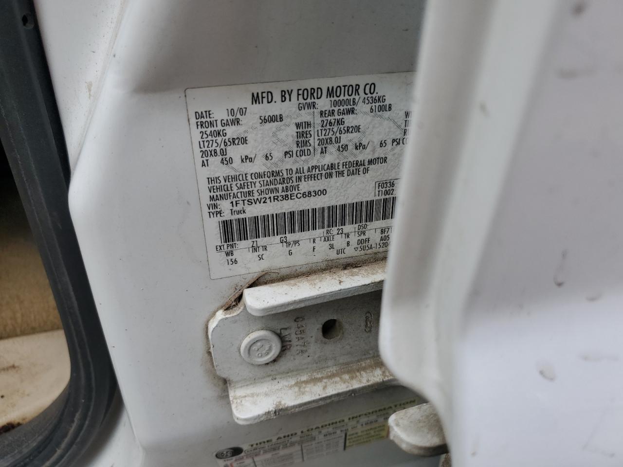 2008 Ford F250 Super Duty VIN: 1FTSW21R38EC68300 Lot: 65573985