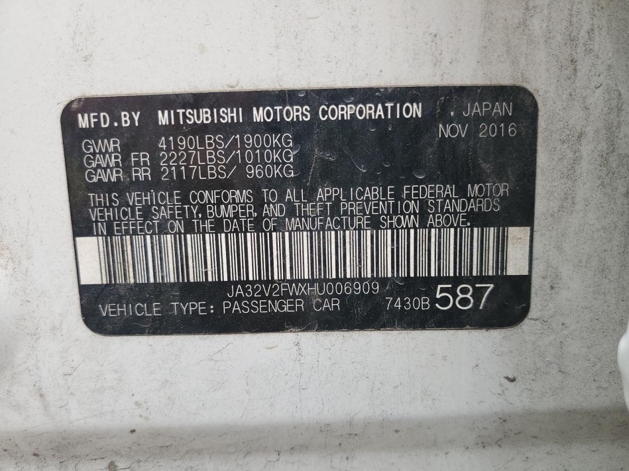 2017 Mitsubishi Lancer Es VIN: JA32V2FWXHU006909 Lot: 64779045