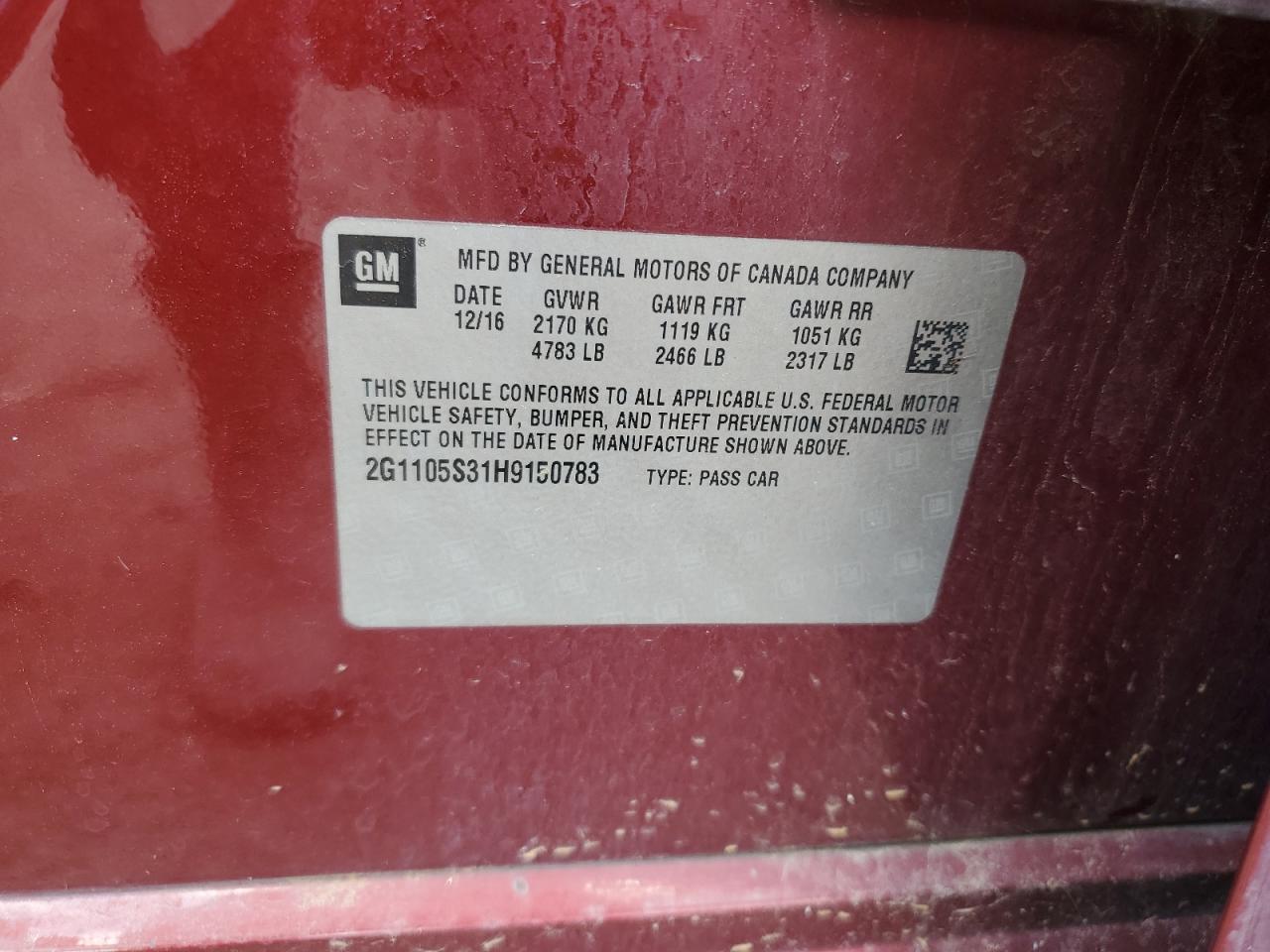 2G1105S31H9150783 CHEVROLET IMPALA 2017