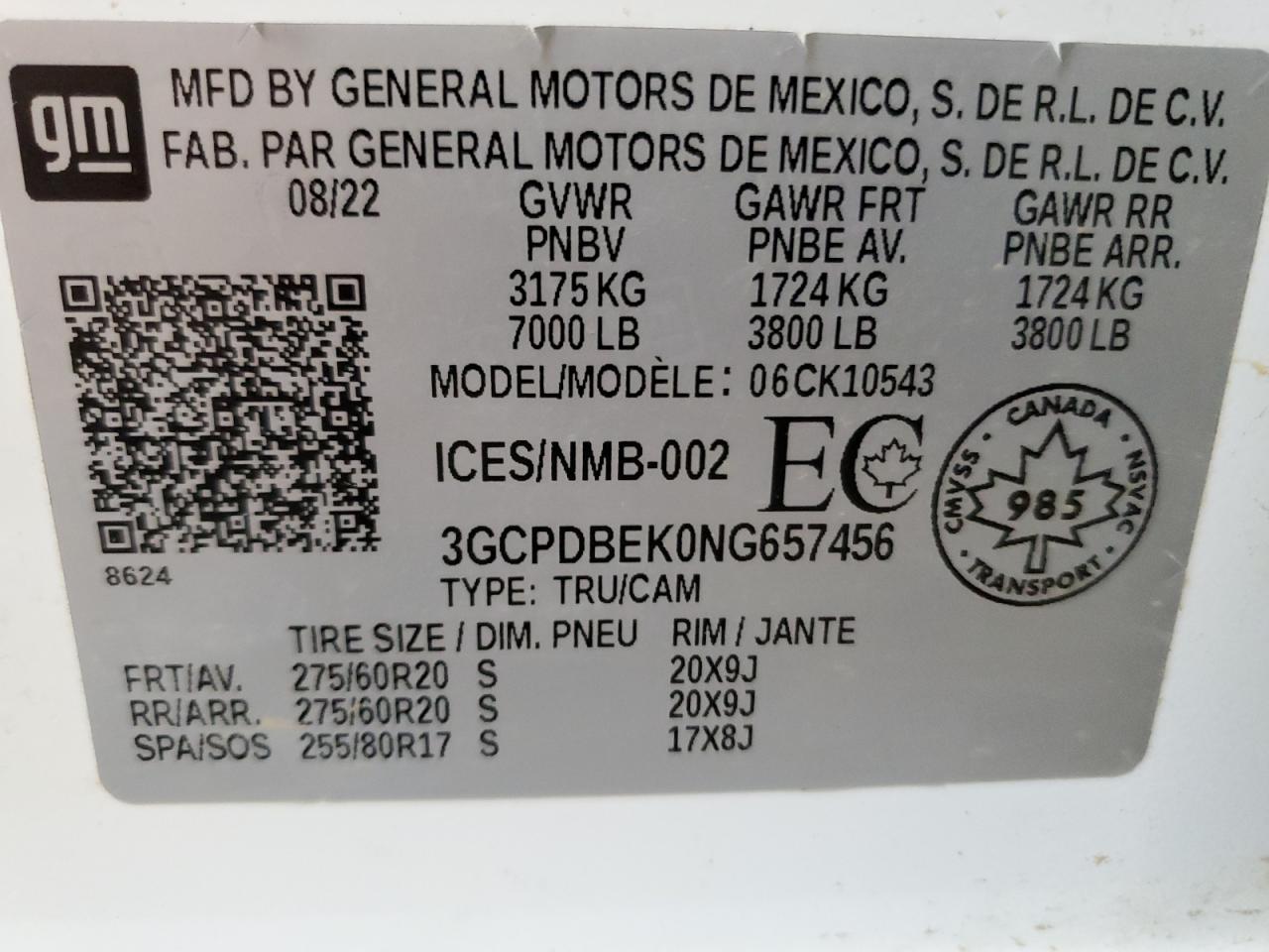 2022 Chevrolet Silverado K1500 Custom VIN: 3GCPDBEK0NG657456 Lot: 63584425