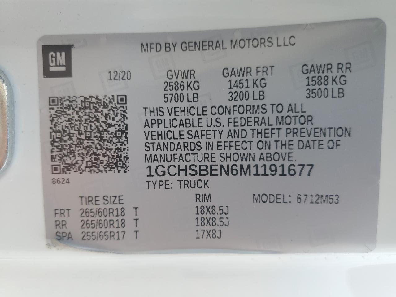 2021 Chevrolet Colorado VIN: 1GCHSBEN6M1191677 Lot: 64594955