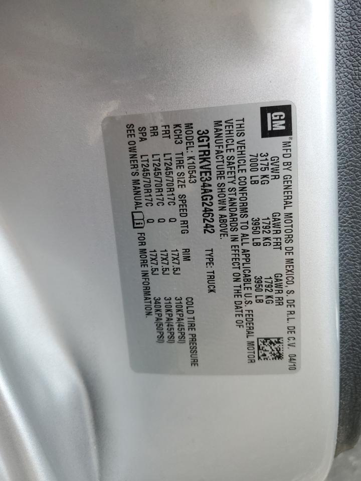 2010 GMC Sierra K1500 Sle VIN: 3GTRKVE34AG246242 Lot: 65294615