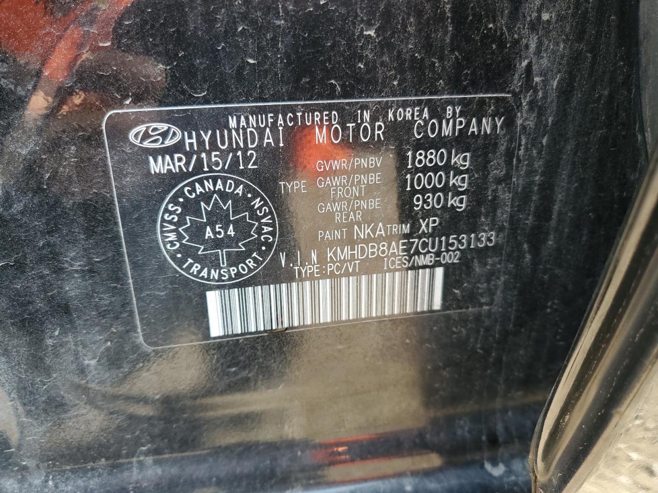 2012 Hyundai Elantra Touring Gls VIN: KMHDB8AE7CU153133 Lot: 63854485