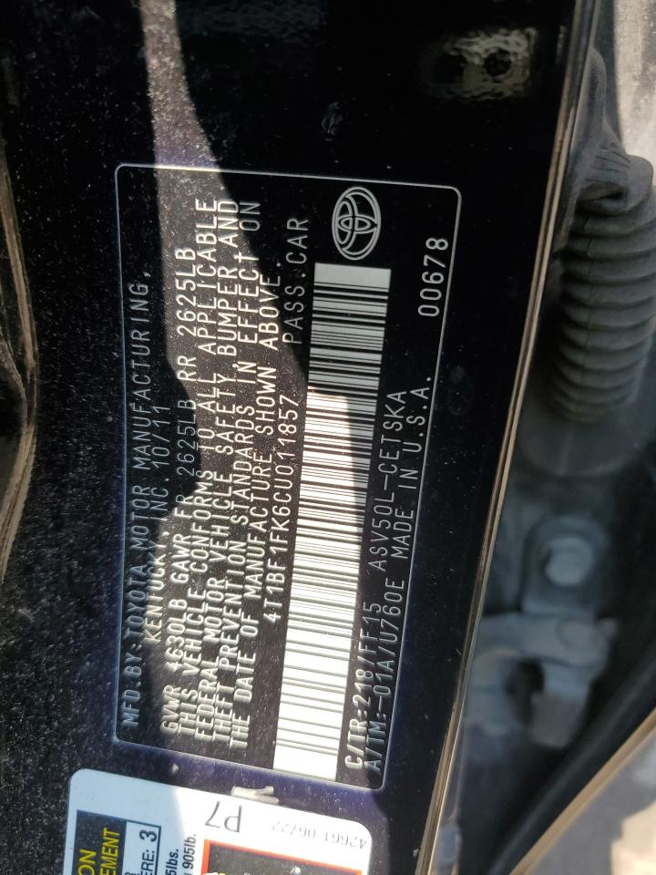 2012 Toyota Camry Base VIN: 4T1BF1FK7CU143929 Lot: 65317945