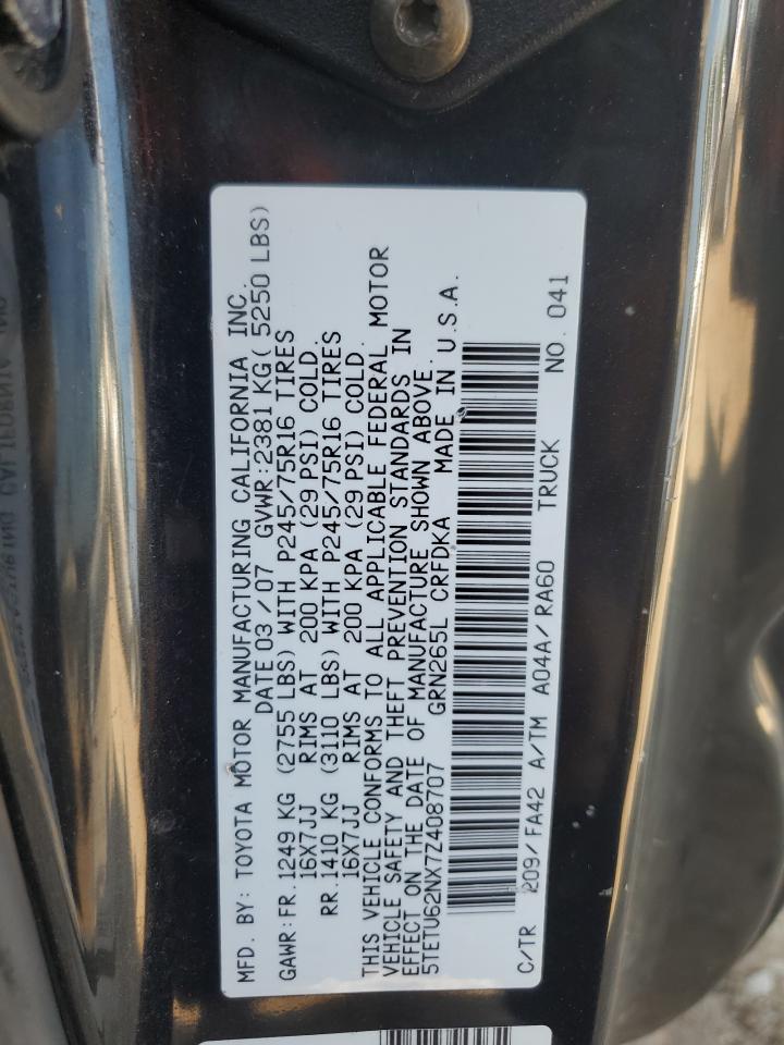 2007 Toyota Tacoma Prerunner Access Cab VIN: 5TETU62NX7Z408707 Lot: 64460545