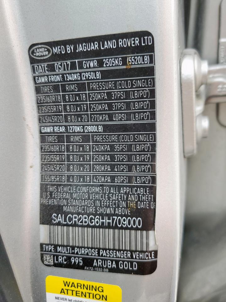 2017 Land Rover Discovery Sport Hse VIN: SALCR2BG6HH709000 Lot: 65788555