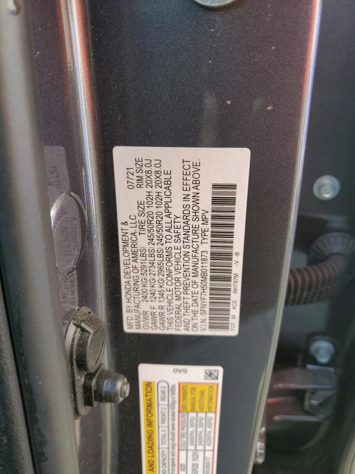 2021 Honda Passport Exl VIN: 5FNYF7H50MB011873 Lot: 63999955