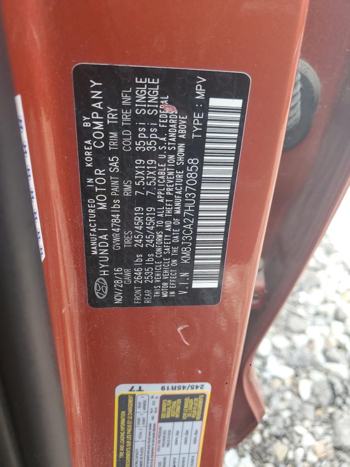 2017 Hyundai Tucson Limited VIN: KM8J3CA27HU370858 Lot: 64277735