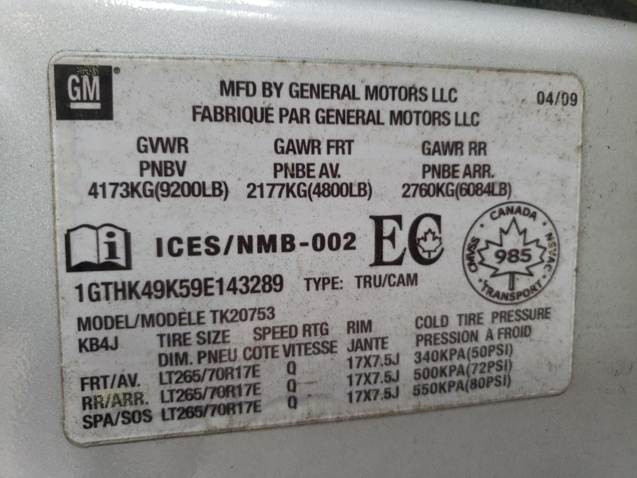 2009 GMC Sierra K2500 Heavy Duty VIN: 1GTHK49K59E143289 Lot: 63993165