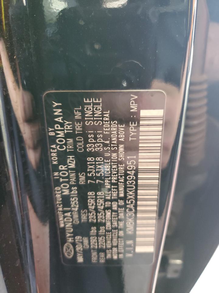 2019 Hyundai Kona Limited VIN: KM8K3CA5XKU394951 Lot: 64390265