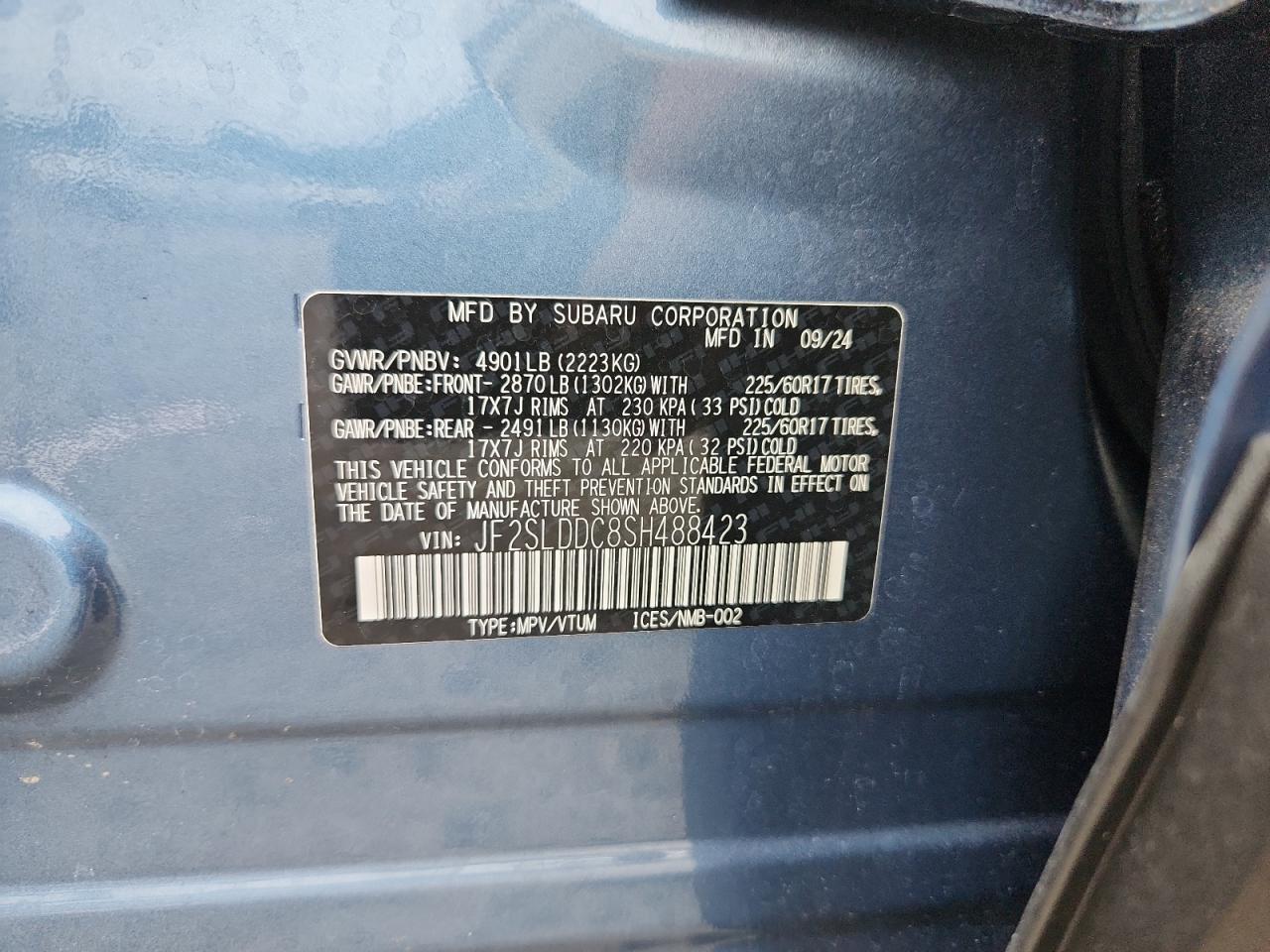 2025 Subaru Forester Premium VIN: JF2SLDDC8SH488423 Lot: 62682905