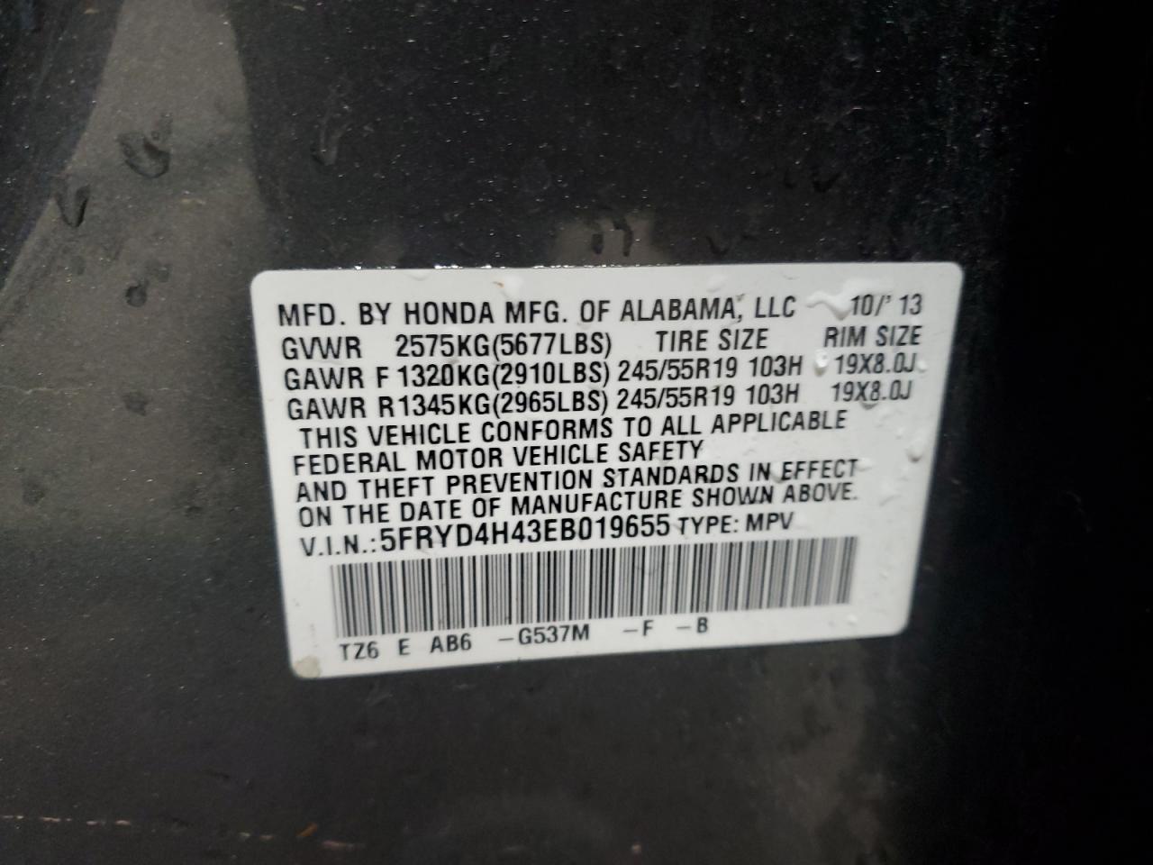 2014 Acura Mdx Technology VIN: 5FRYD4H43EB019655 Lot: 65515215