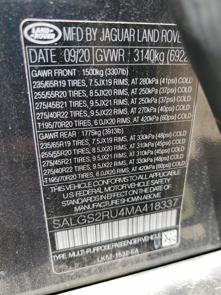 SALGS2RU4MA418337 2021 Land Rover Range Rover Hse Westminster Edition