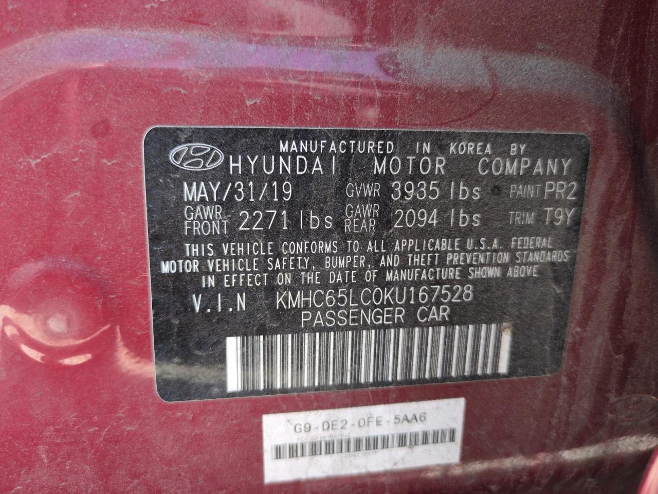 2019 Hyundai Ioniq Blue VIN: KMHC65LC0KU167528 Lot: 62947085