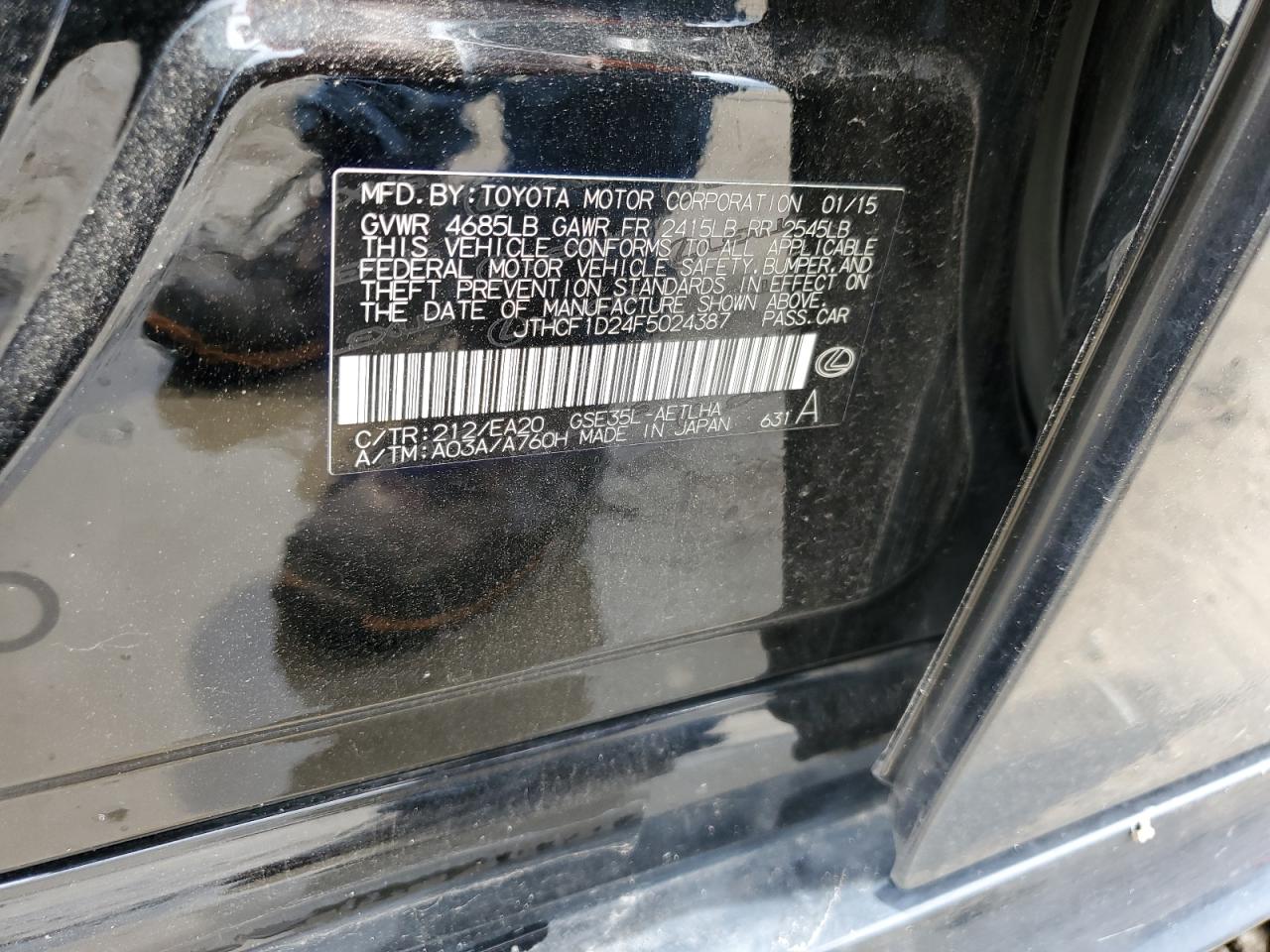 2015 Lexus Is 250 VIN: JTHCF1D24F5024387 Lot: 65281905