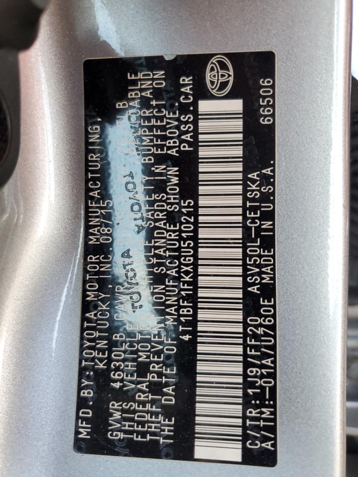 2016 Toyota Camry Le VIN: 4T1BF1FKXGU510215 Lot: 65387055
