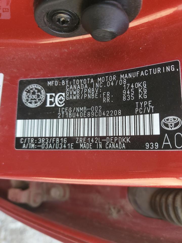 2009 Toyota Corolla Base VIN: 2T1BU40E89C042208 Lot: 63068505