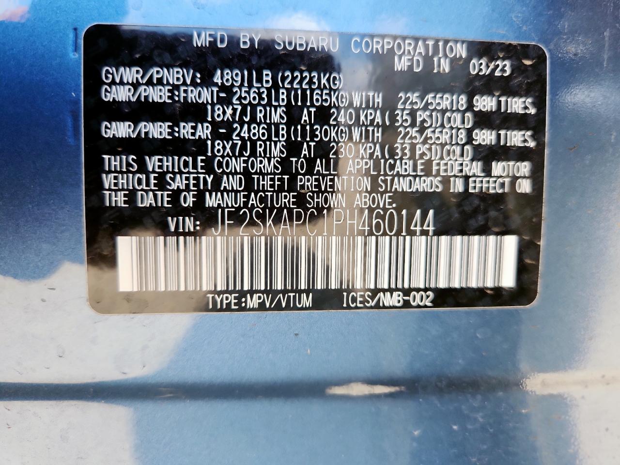 2023 Subaru Forester Limited VIN: JF2SKAPC1PH460144 Lot: 63849215