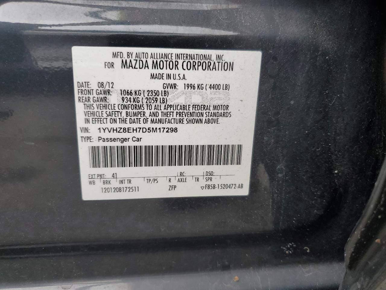 2013 Mazda 6 Touring Plus VIN: 1YVHZ8EH7D5M17298 Lot: 64444575