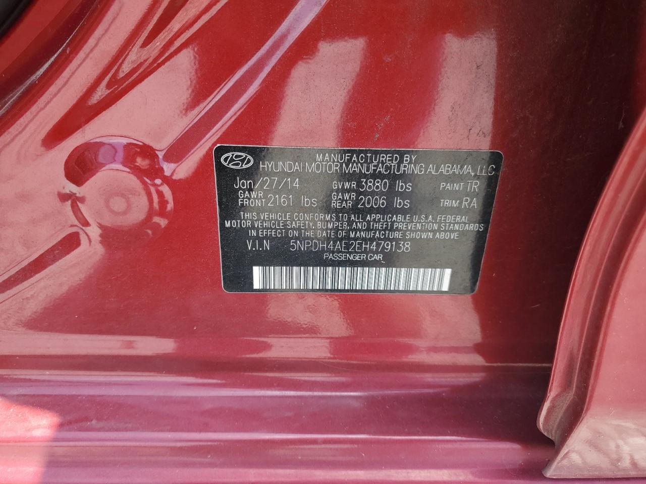 2014 Hyundai Elantra Se VIN: 5NPDH4AE2EH479138 Lot: 65345135