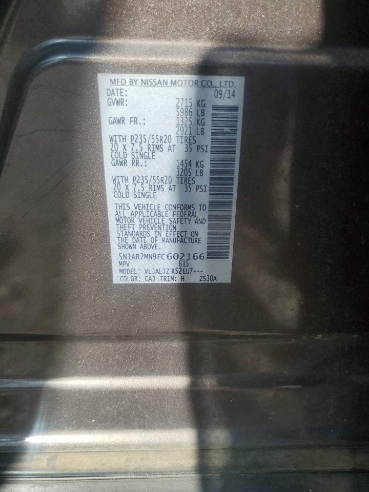 2015 Nissan Pathfinder S VIN: 5N1AR2MN9FC602166 Lot: 66527305