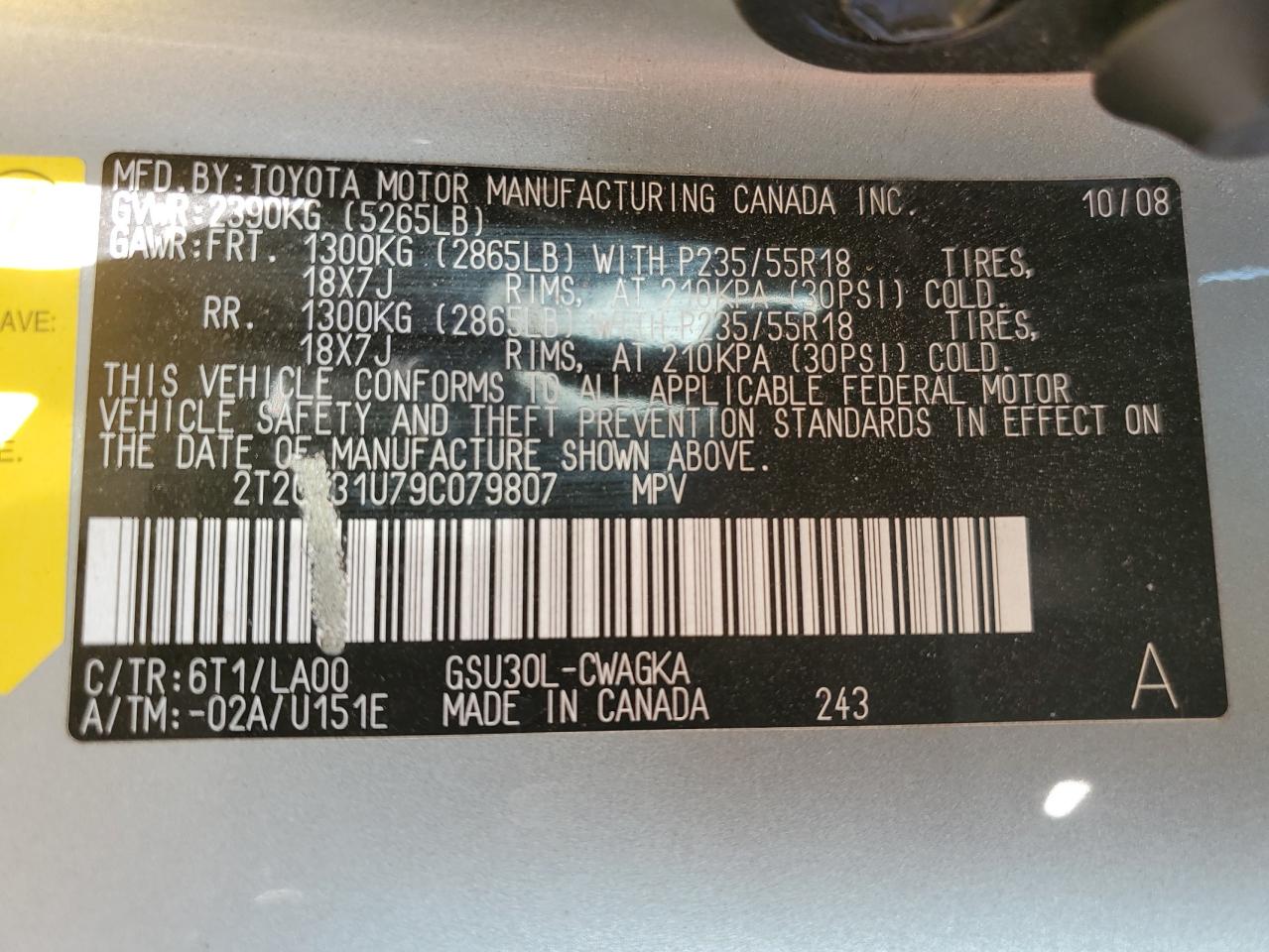 2009 Lexus Rx 350 VIN: 2T2GK31U79C079807 Lot: 65083795